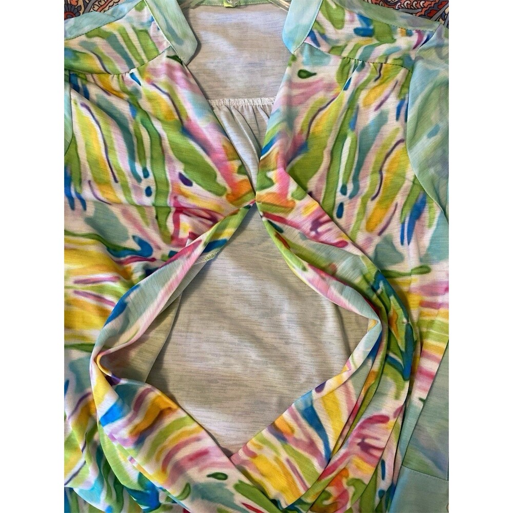 Trisha Tyler Top Medium Button Sleeves Floral Excellent Condition Stretch Relax - Picture 7 of 16